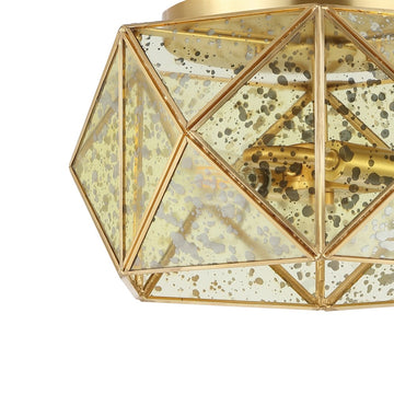 Violet 12.5" Industrial Vintage Iron/Glass LED Flush Mount - JONATHAN Y